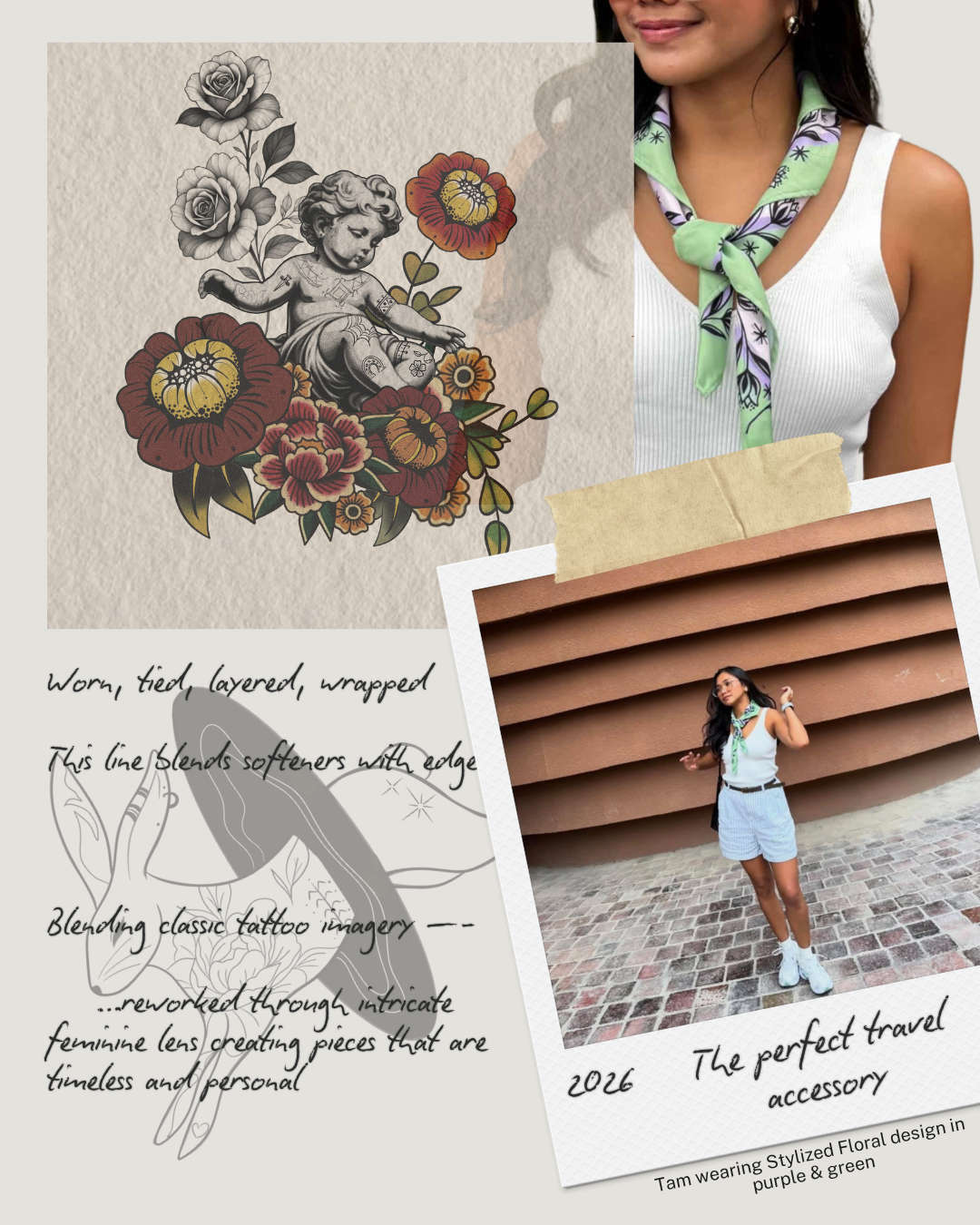 Scarf Detail — Close-up of original illustration by Jing & Tonic, Cebu